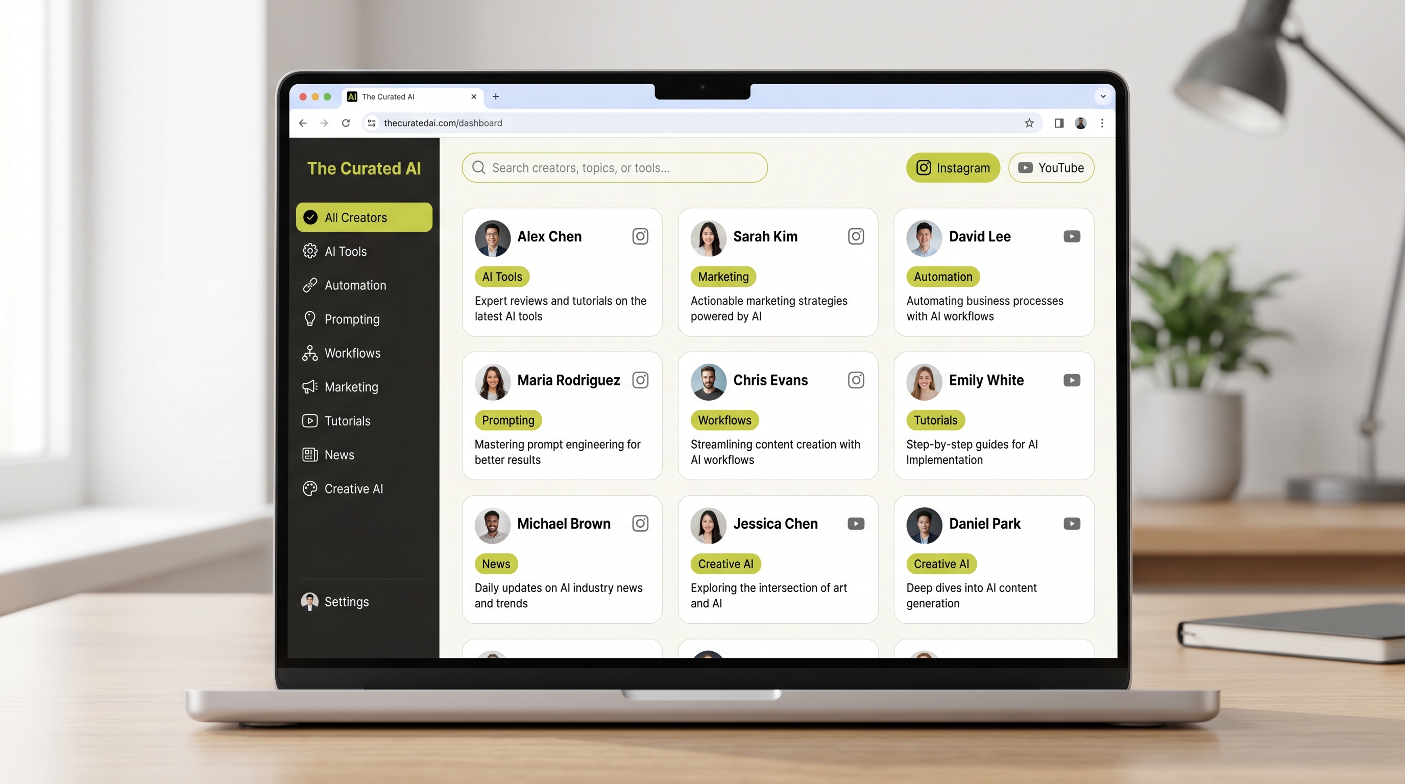 The Curated AI dashboard preview